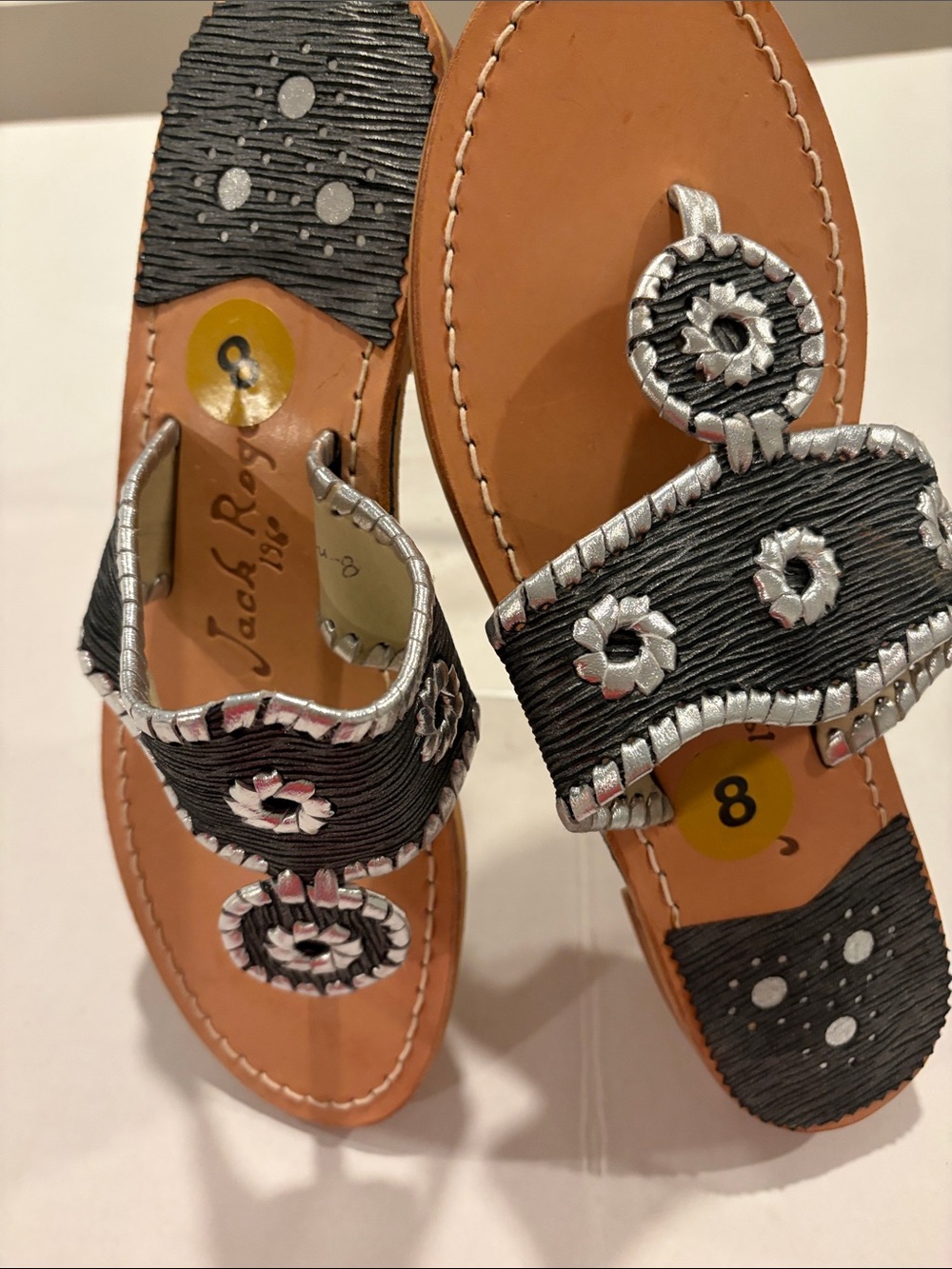Jack Rogers Women's black and silver Palm Beach Navajo Thong Sandals Size 8